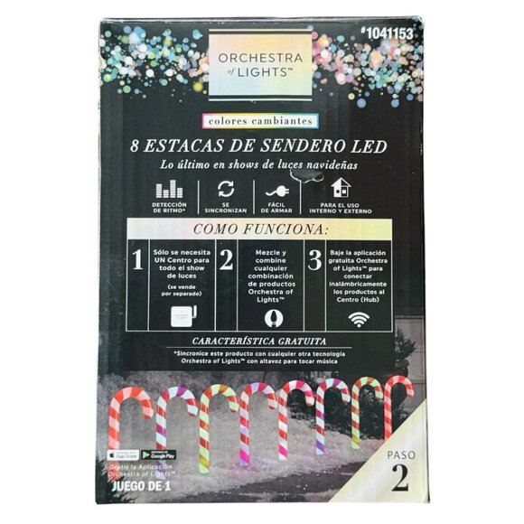 Gemmy Orchestra of Lights 8 Candy Cane Christmas Pathway Markers Color Changing - Picture 9 of 9